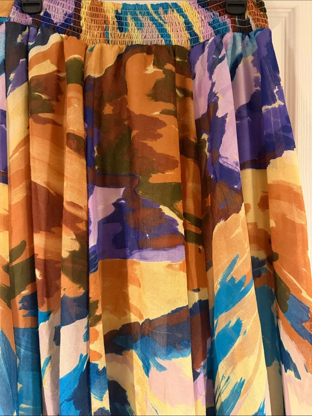 Abstract Multicolor Tie-Waist Maxi Skirt - Blue, Brown & Purple Large